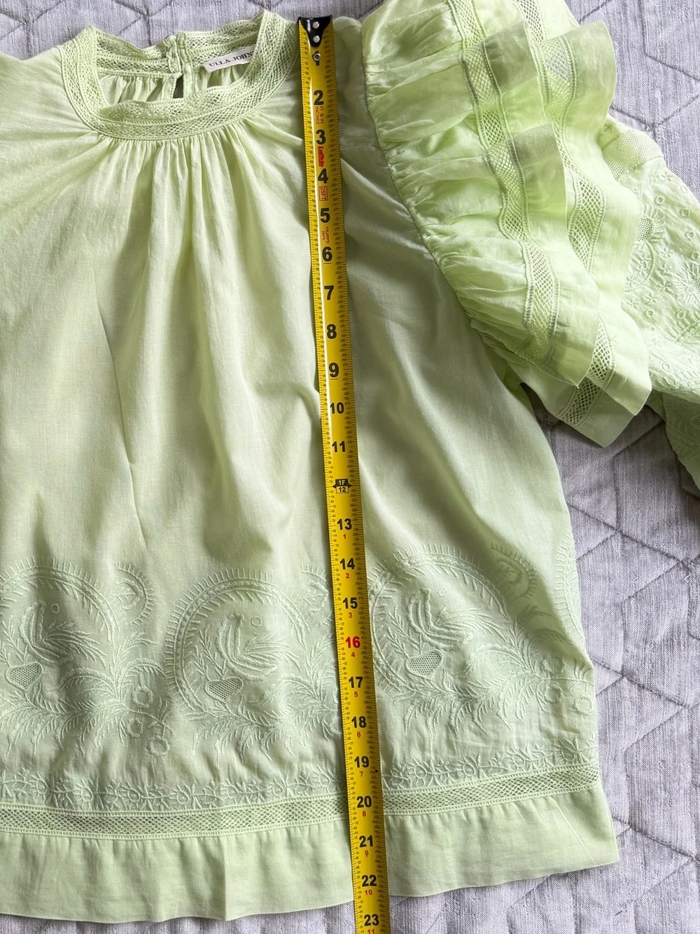 Ulla Johnson Annetta Pistachio Embroidered Ruffle Blouse Size 4